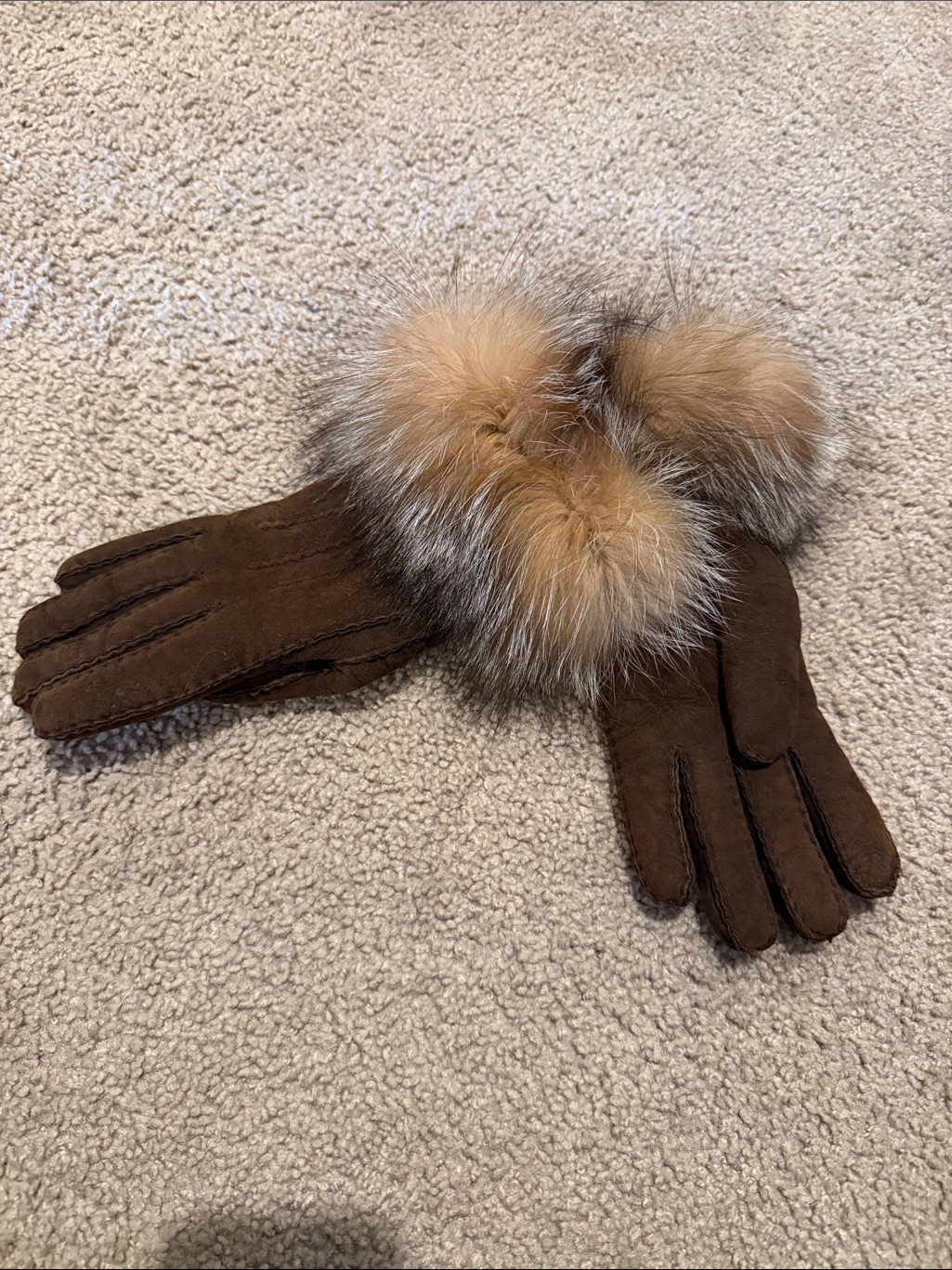 Flemington Furs Fox Trim Women's Brown Shearling Gloved